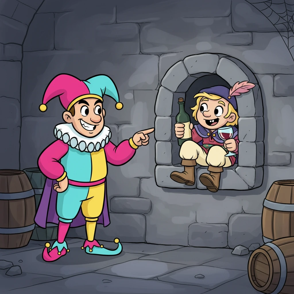 Monty then pointed to a small, cozy niche in the wall, just big enough for one person to squeeze into comfortably. Ferdinand, his eyes wide with anticipation and a hopeful smile, eagerly wiggled himself into the snug spot, convinced he was moments away from tasting the fabled Amontillado.