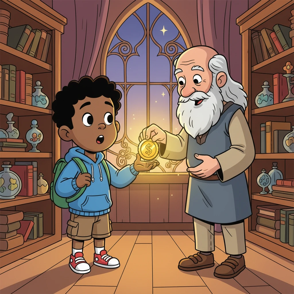 "This coin holds the power to do good, Isaiah," the stranger said, placing it in Isaiah’s hand. "Use it wisely, and you can achieve anything." Isaiah gazed at the coin, its surface gleaming with an otherworldly light.