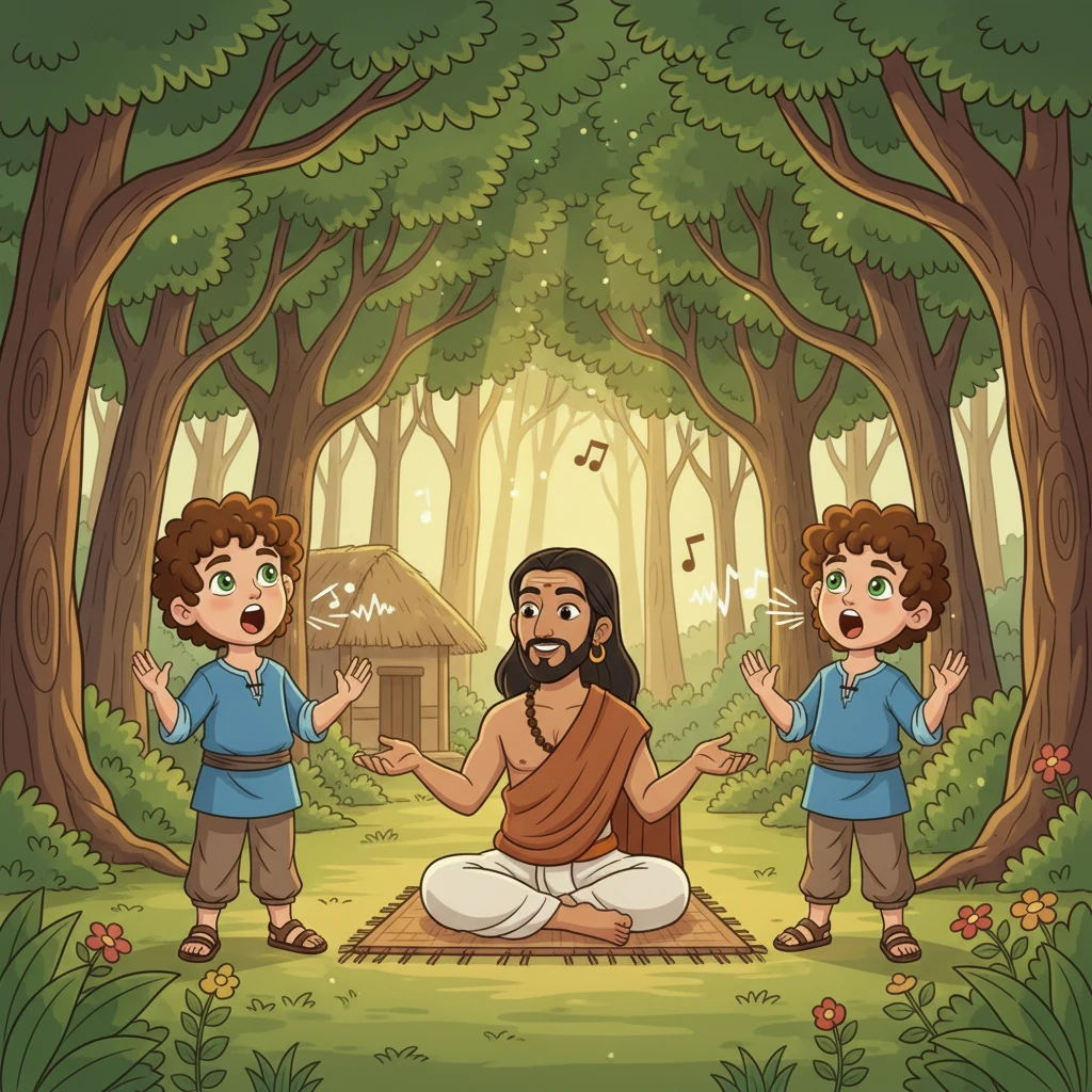 Valmiki taught them to sing the epic with great passion and perfect melody. He explained that this story, the Ramayana, was not just about a king, but about truth, courage, and love. The boys practiced day and night, their voices growing stronger and sweeter with each passing moon.
