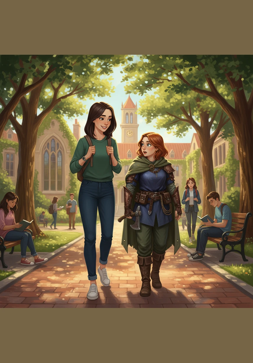 As they walk through the campus together, the height difference between them is striking, yet they move in perfect sync. The bracelets on Aubrey’s wrist jingle as she gestures wildly, while Josie watches her with a small, knowing smile that speaks volumes.