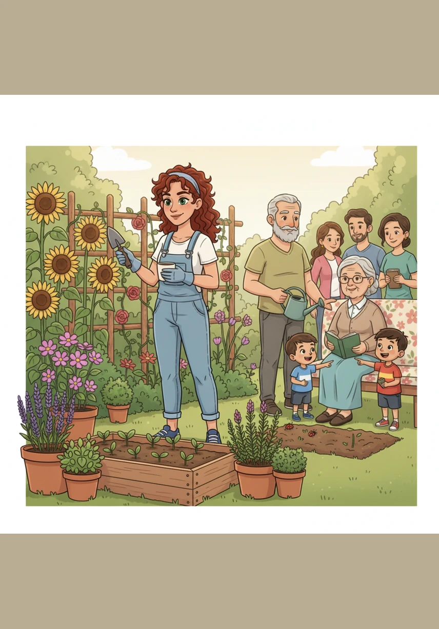 Maya discovers a passion for gardening, planting seeds that grow into a lush sanctuary of flowers and herbs. This hands-on connection with nature reflects her own growth and the sustainable, healthy lifestyle habits she has embraced for her future.