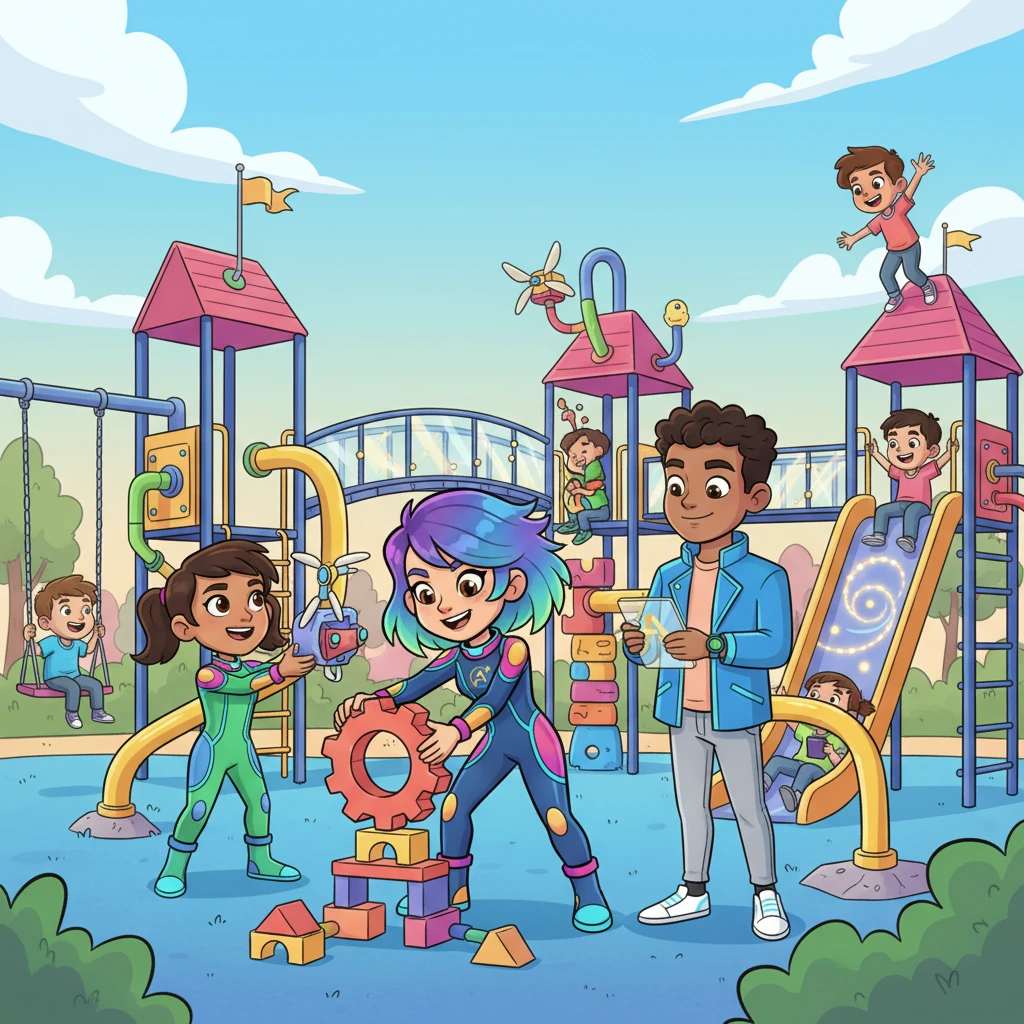 Lexi started her grand project with a small, sturdy base, laying each piece with care. Soon, she was adding clever gadgets and helping her friends build their own contraptions. Before long, her ideas were connecting across the whole playground, making everyone's day brighter and more fun.