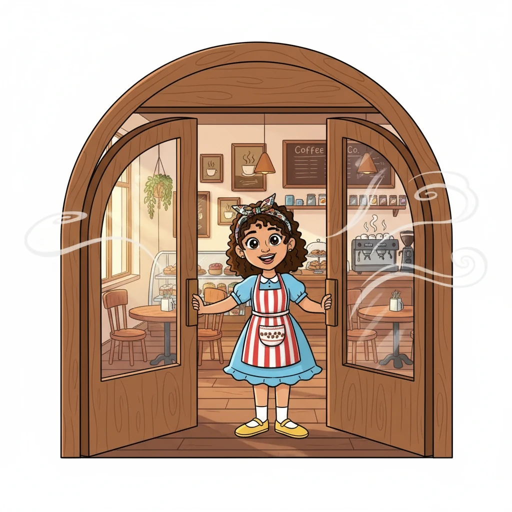 Sofía, con una sonrisa en el rostro, abrió las puertas de Coffee & Co., un café con un encanto especial. El aroma a café recién hecho inundaba el aire, invitando a entrar y a quedarse. En su interior, la luz cálida acariciaba las mesas y sillas de madera, creando un ambiente acogedor.