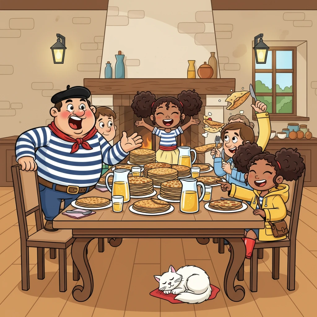 The family gathered for a grand dinner party, the table laden with delicious Breton crepes and cider. Yet, amidst the clinking of glasses, passionate voices rose, turning dinner into a comical symphony of good-natured (mostly) bickering about everything from politics to who got the last piece of galette.