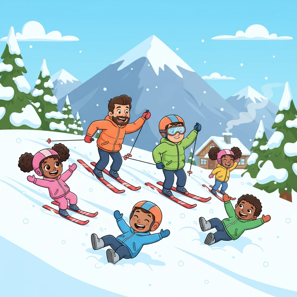 A snowy mountainscape unfolded as the family, sans Jacques, embarked on a thrilling ski vacation. Alexander, Matthieu, Nicolas, their partners, and the grandchildren zoomed down slopes, giggling and tumbling in the fresh powder, enjoying every moment of their spirited escape.