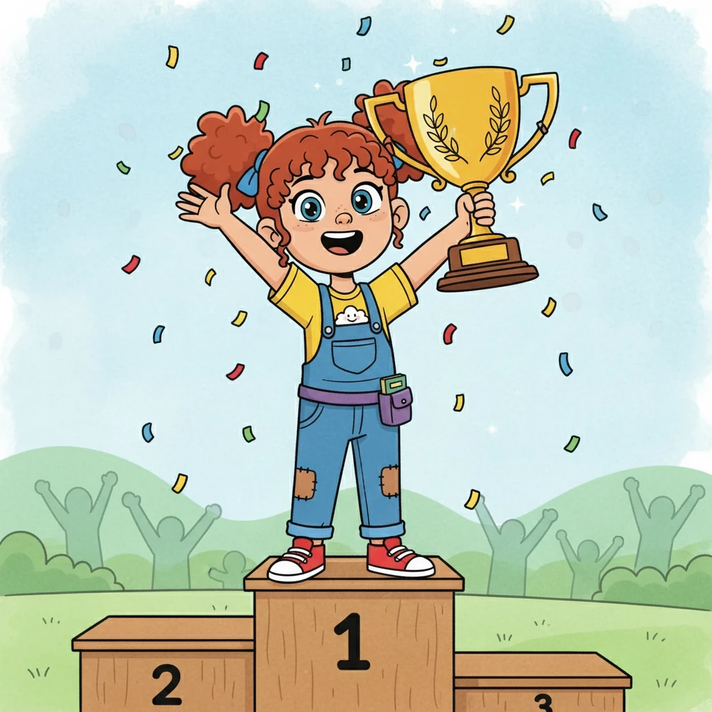 When the results were announced, Lily's name was called as the winner! Overjoyed, she held the trophy, feeling a sense of triumph. She had not only overcome her fear, but she had also discovered the power of her own voice, and the magic of storytelling.