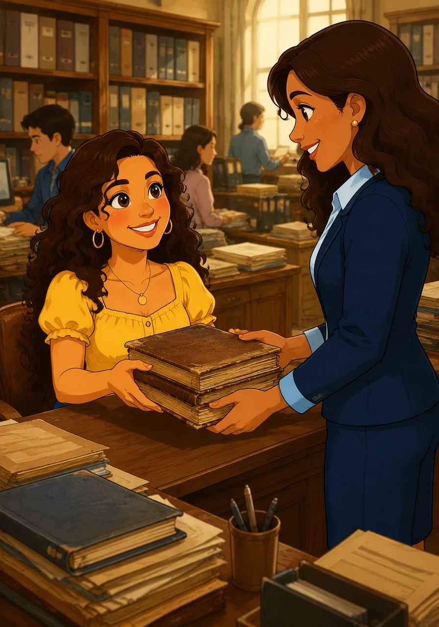 Inside the bustling admission office, a woman with a warm, radiant smile named Nieves looked up from her desk and instantly felt an inexplicable, magical connection with the bright-eyed newcomer. As Nieves handed Carla her first stack of vintage leather-bound archives, a spark of mutual understanding and deep friendship passed between them.