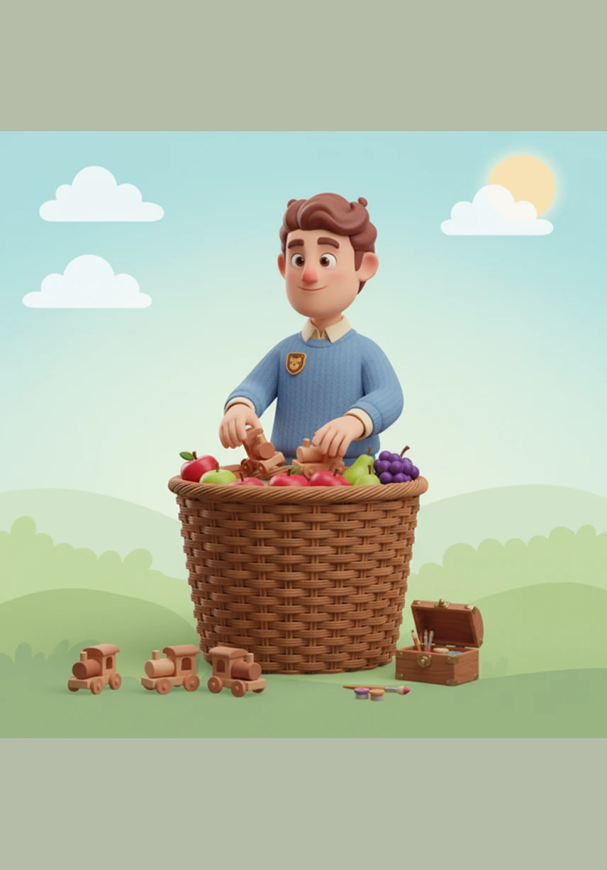 Arthur carefully packs his treasures into the wicker basket on the front of his bike, making sure everything is secure. The weight of the fresh produce and his new find makes him feel accomplished and satisfied with his morning.