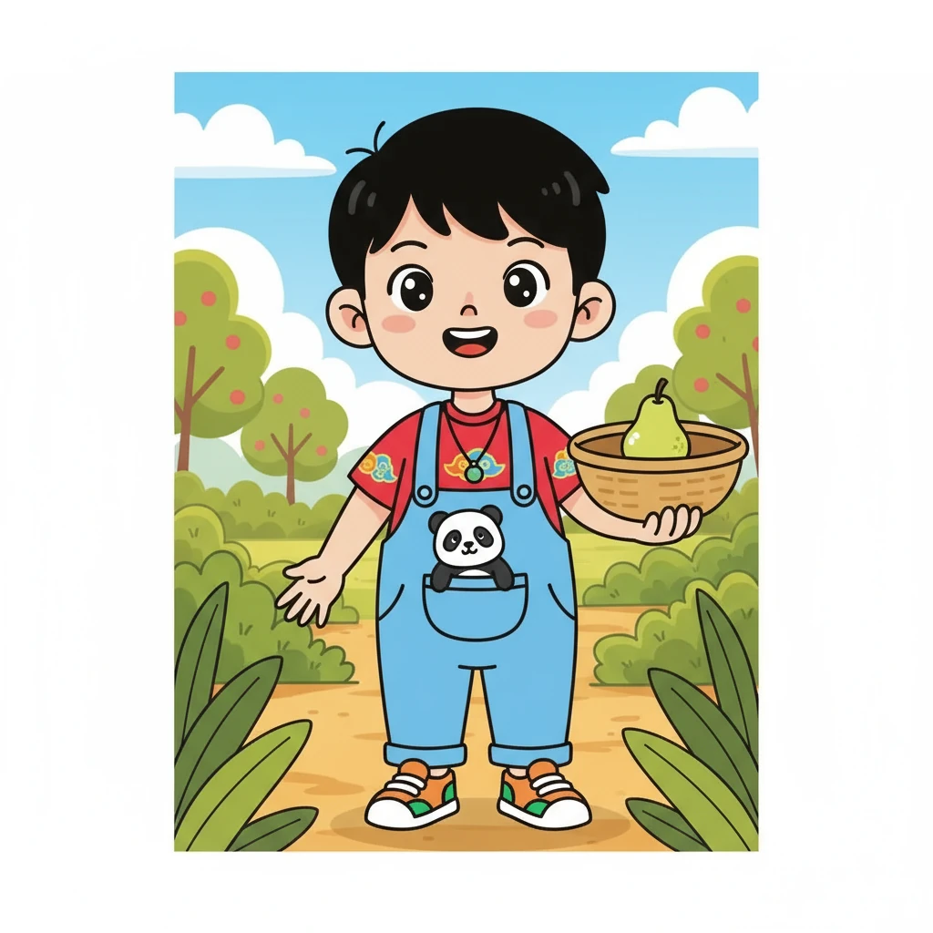 轮到小荣时，篮子里只剩下一个梨了。那是最小的一个梨。但小荣一点也不介意！ 他的脸上挂着灿烂的笑容，眼中闪烁着快乐的光芒。