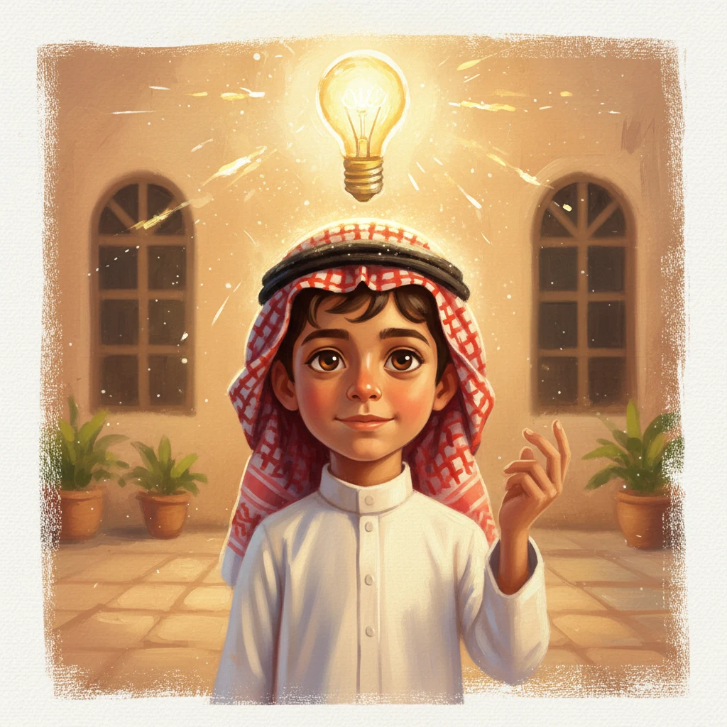 فجأة، لمعت فكرة في ذهنه كشرارة في الظلام. تذكر كلمات معلمته الحكيمة عن كيفية قضاء الوقت بطريقة مفيدة وممتعة. ارتسمت ابتسامة خفيفة على وجهه، وبدأ الأمل يشرق في عينيه.