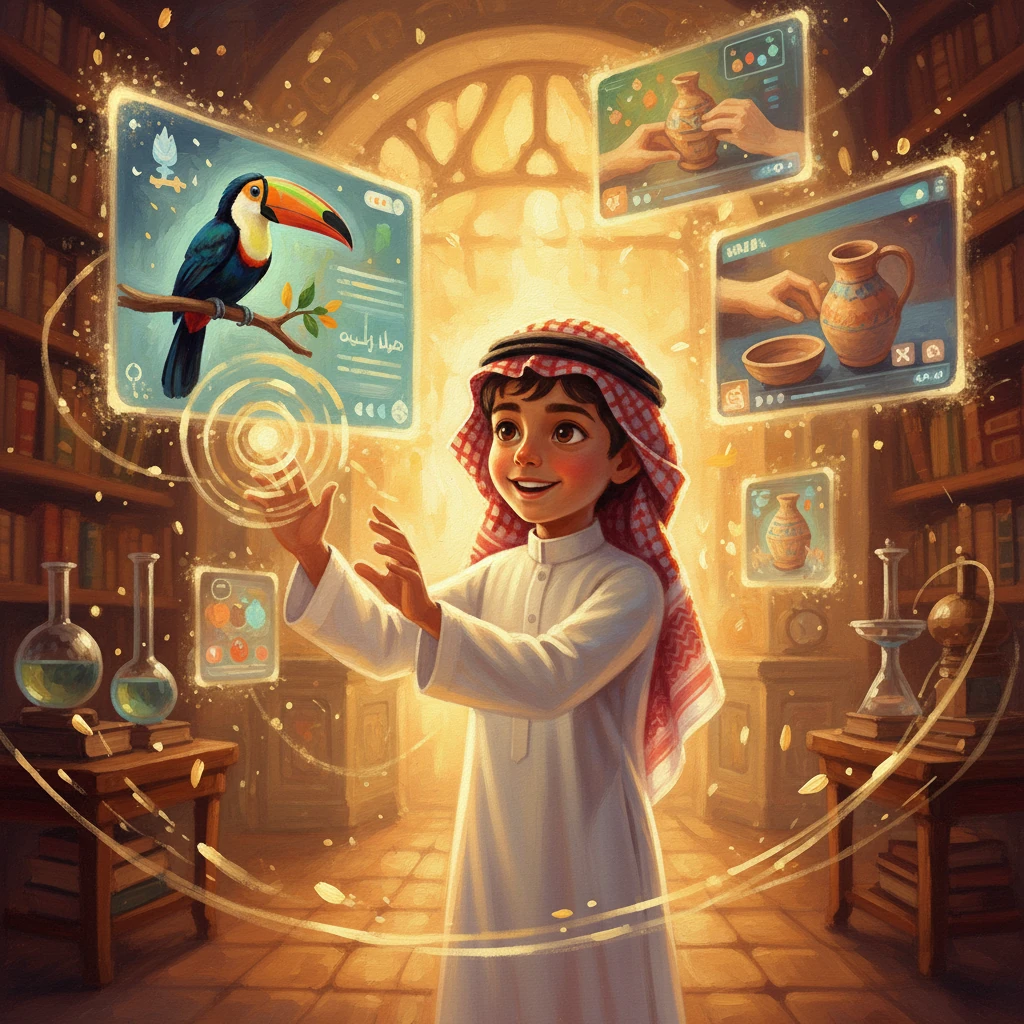 مع كل موقع يزوره، كان سلطان يشعر بإحساس جديد بالإنجاز. تعلم عن الحيوانات النادرة، وشاهد فيديوهات عن الفنون والحرف اليدوية. لم يكن مجرد متفرج، بل كان يشارك ويتفاعل، ويشعر بأن عقله يتسع.