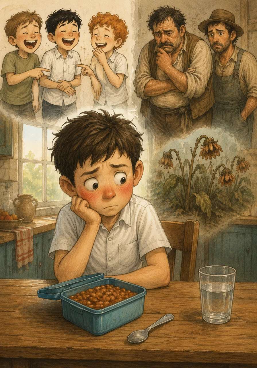 Barnaby knew he had the power to help, but he was worried about what people would think of his unusual talent. He sat at the kitchen table, looking at his bean-filled lunch and wondering if he could be brave enough to be the hero they needed. He didn't want to be known as the boy who tooted, but he didn't want the flowers to die either.