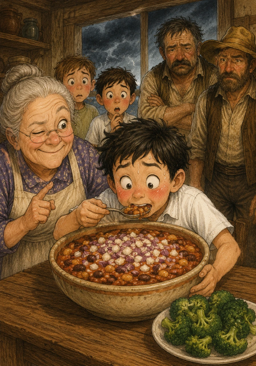 His grandmother, who always knew best, cooked him a giant bowl of her Super-Sonic Five-Bean Chili with extra onions and a side of broccoli. She gave him a knowing wink and told him that sometimes the most embarrassing gifts are the ones that save the world. Barnaby ate every single bite, feeling the pressure building like a brewing storm.