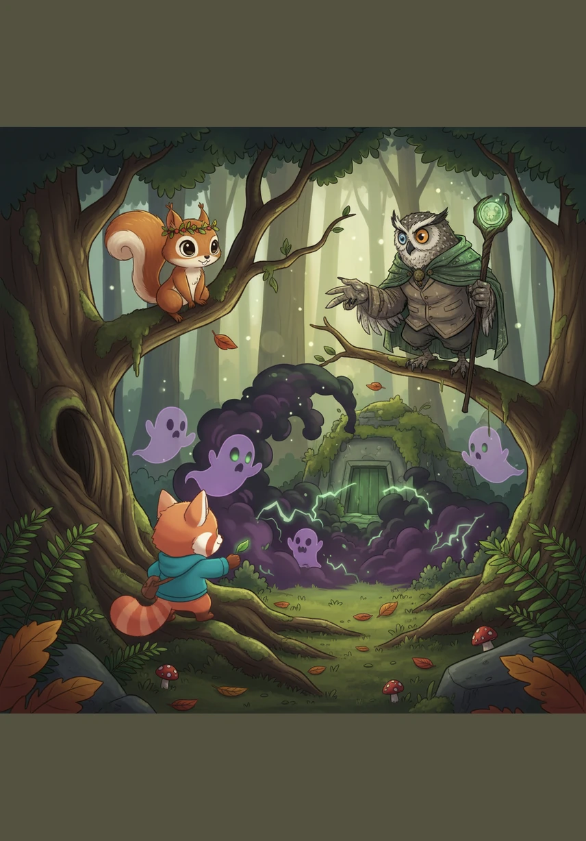 High up in a cedar tree, a wise old owl named Oliver watched Benny pass by with curious eyes. Oliver hooted softly and told Benny to follow the sound of the rushing water to find the path to the Sparkling Stream.