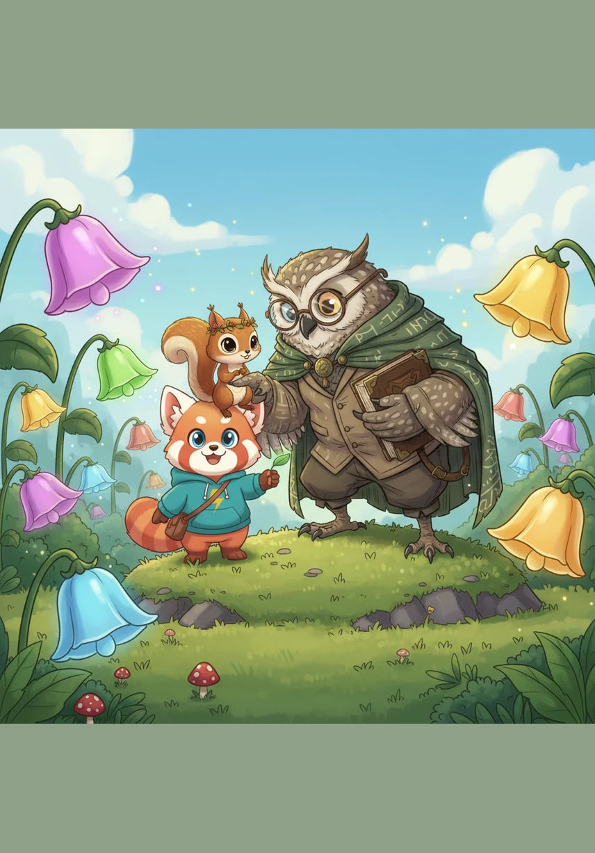 Beyond the stream lay a meadow filled with giant, vibrant flowers that chimed like tiny bells whenever the wind blew. Benny giggled as the sweet scent of nectar filled the air and colorful butterflies danced around his ears.