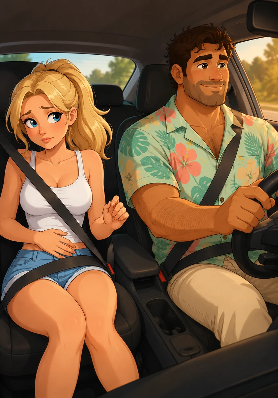 With over an hour of driving behind them, the pressure became a constant, warm ache in Anna's lower stomach. She briefly rested her hand over her belly to soothe the sensation before quickly pulling it away, realizing she had to maintain her casual composure.