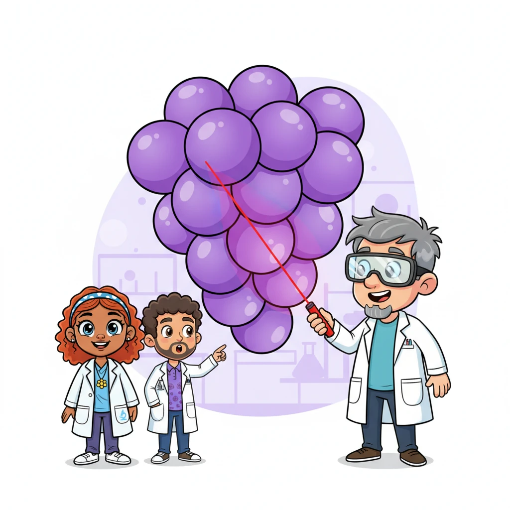 Suddenly, a cluster of grape-like spheres, vibrant purple and perfectly round, fills their view. "Behold, Lab Explorers!" Professor Pipette exclaims, pointing with a laser pointer. "These are Staphylococci, often called 'Staph,' known for growing in these magnificent grape-like bunches!"