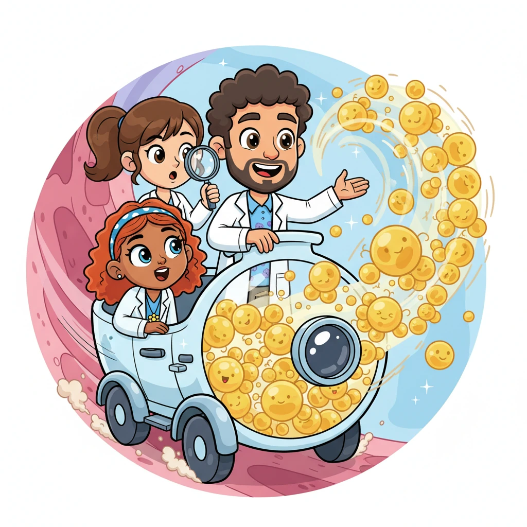 The Lab-Mobile zooms closer, revealing individual Staph cells clinging together like a playful pile of tiny bouncy balls. Professor Pipette explains how these little guys can live on our skin and in our noses, usually harmless, but sometimes they can cause trouble if they multiply too much. The students nod, fascinated by their new knowledge.