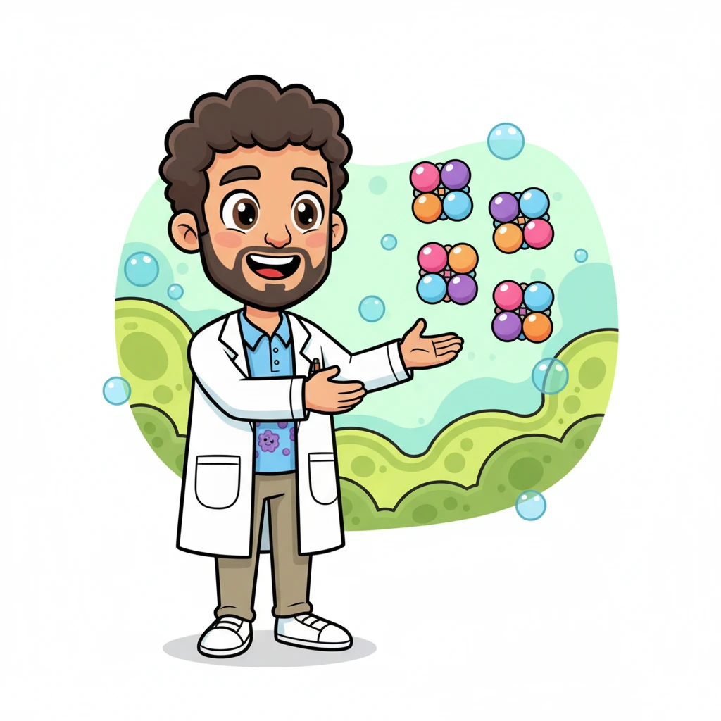 Just ahead, another group of spheres appears, but these are neatly arranged in fours, like tiny, colorful building blocks. "And over here," Professor Pipette announces, "are our friends, the Micrococci! See how they form neat little tetrads, or groups of four, instead of messy bunches?"