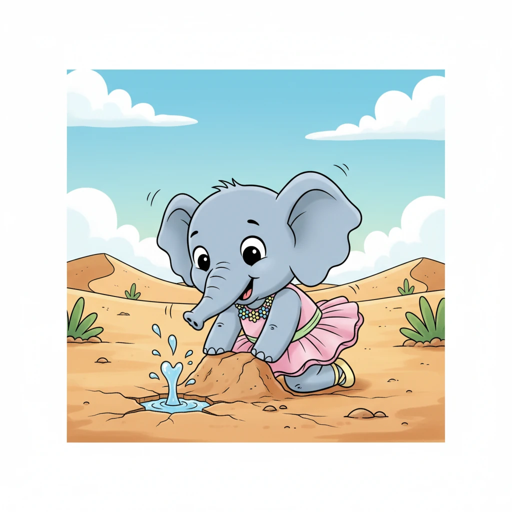 After much digging and pushing, a tiny, hopeful glint appeared! A small, clear trickle of water began to bubble up from deep below the surface, making a soft, whispering sound.