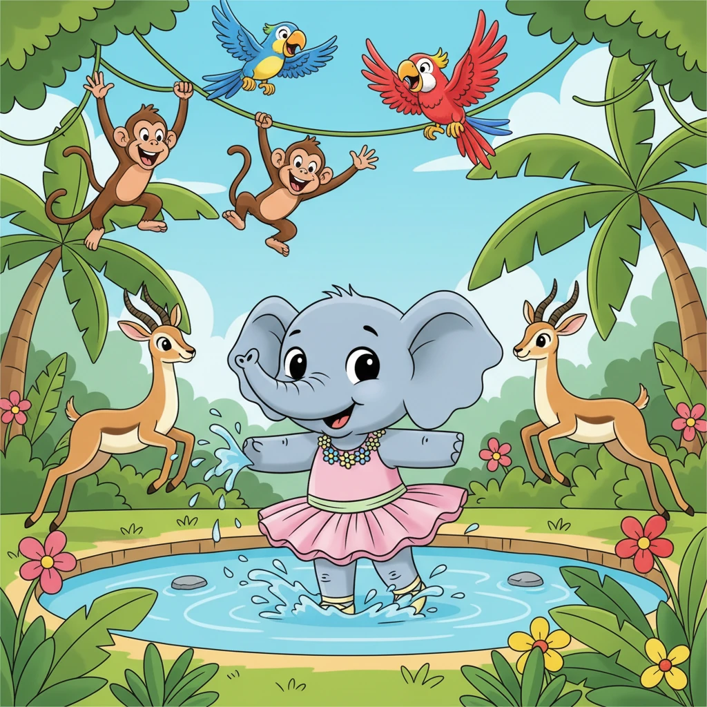 A joyful cheer erupted from all the waiting animals! Monkeys chattered, parrots squawked, and gazelles leaped with delight as they rushed to drink the precious, newly found water.