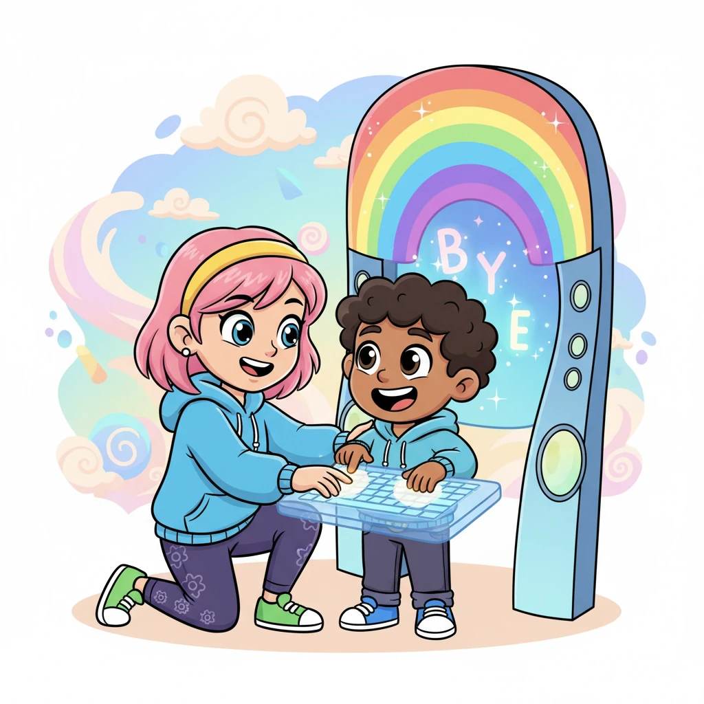 They zipped over to the "Registration Rainbow," a swirly, colorful console. Pixel Penny gently guided Byte Buddy's little finger to type his chosen Digital ID. Each letter sparkled as it appeared on the screen, making Byte Buddy giggle with delight.
