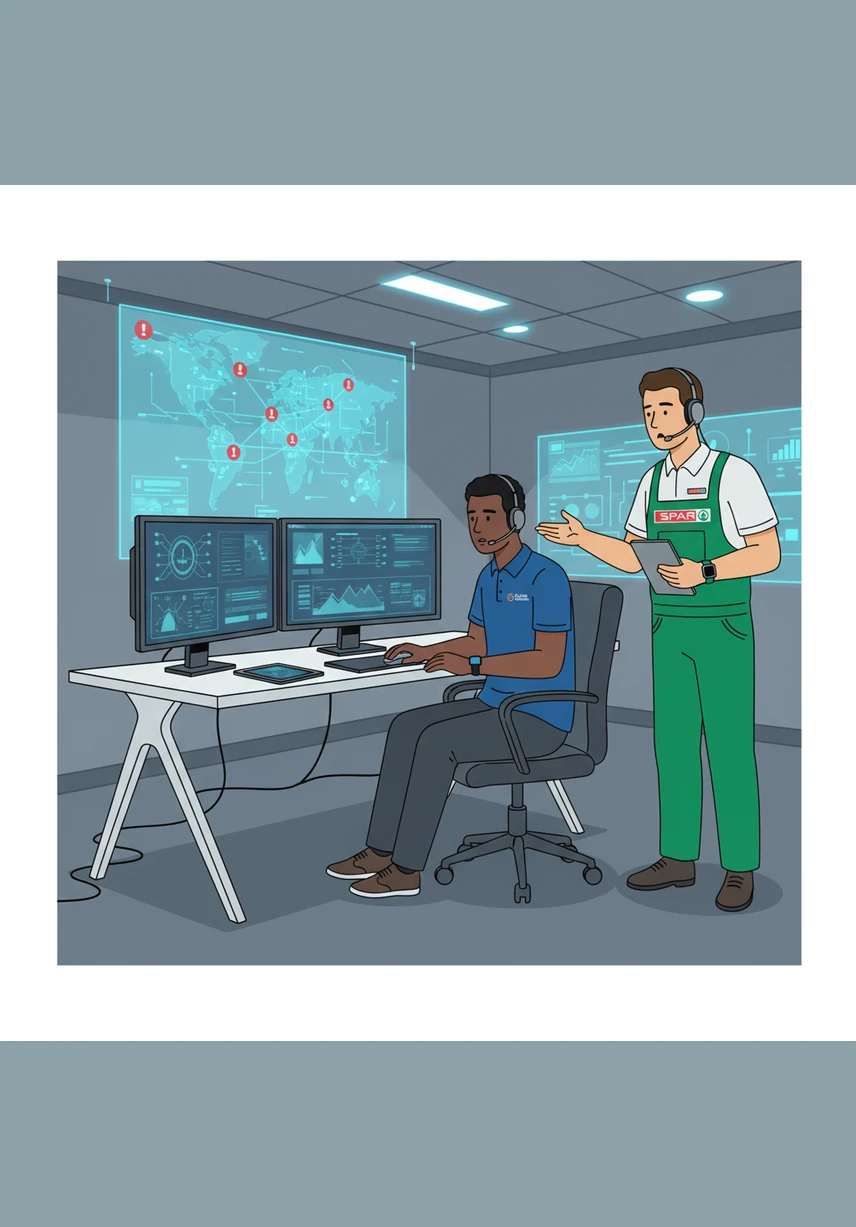 Thabo sits at a modern desk reviewing his research, acknowledging that SPAR’s greatest strength lies in its deep community roots and fresh, locally-sourced produce. He credits them for maintaining a loyal customer base through consistency and heart.