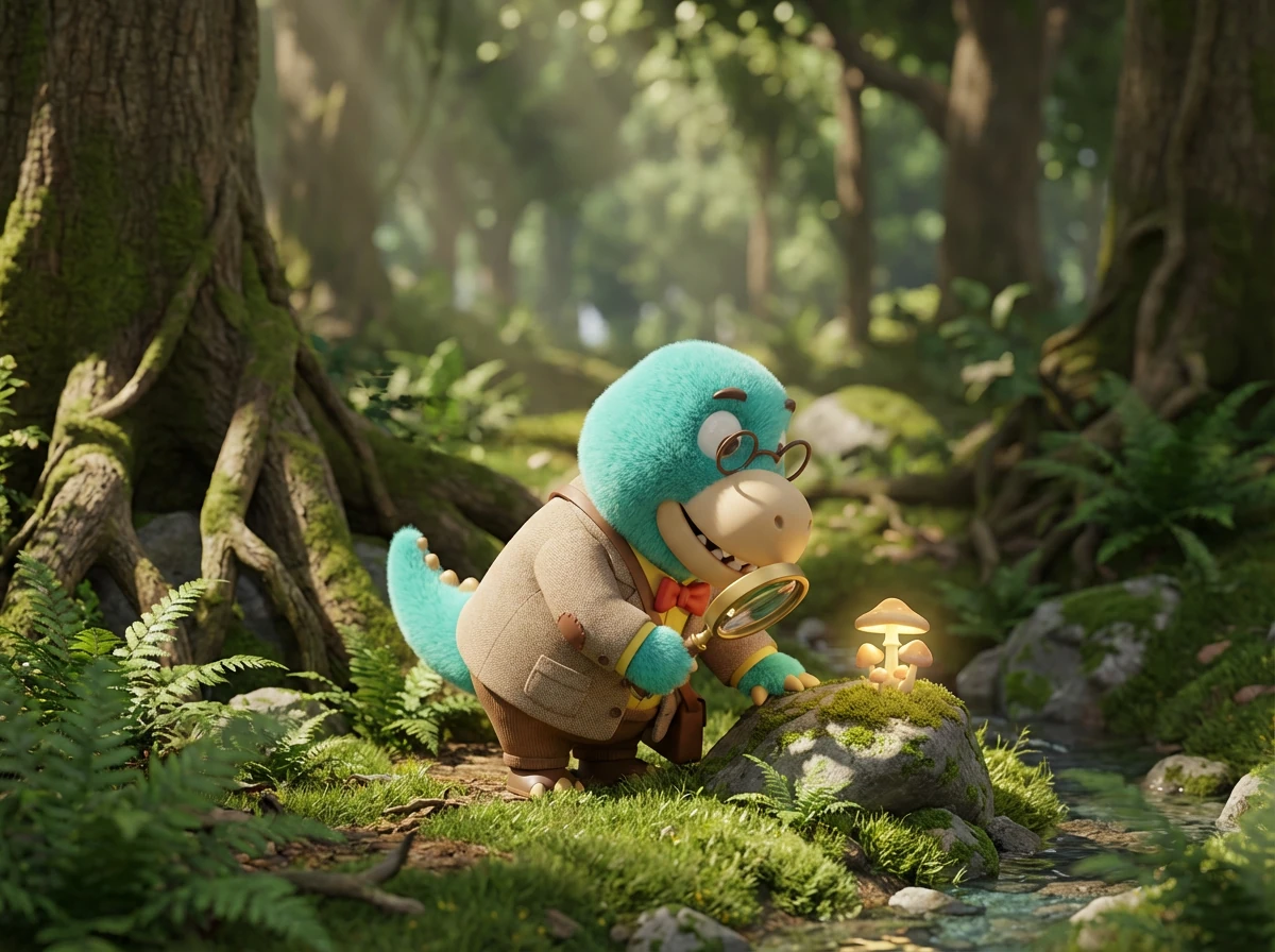 The Parasaurolophus, distinguished by its long tube crest, stands at the edge of a clear water lake. The still water reflects its image perfectly. The crest trumpets its distinctive call.