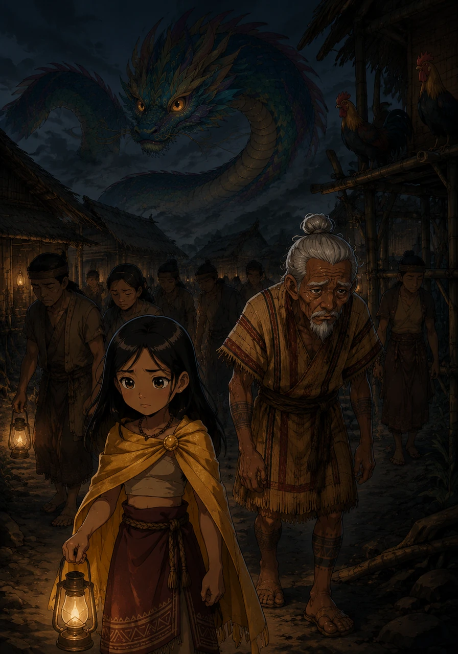 The villagers moved like shadows through the dim light, their faces etched with a weariness that came from living in a world without morning. Even the roosters remained silent on their perches, for they had long ago forgotten the call of the dawn.
