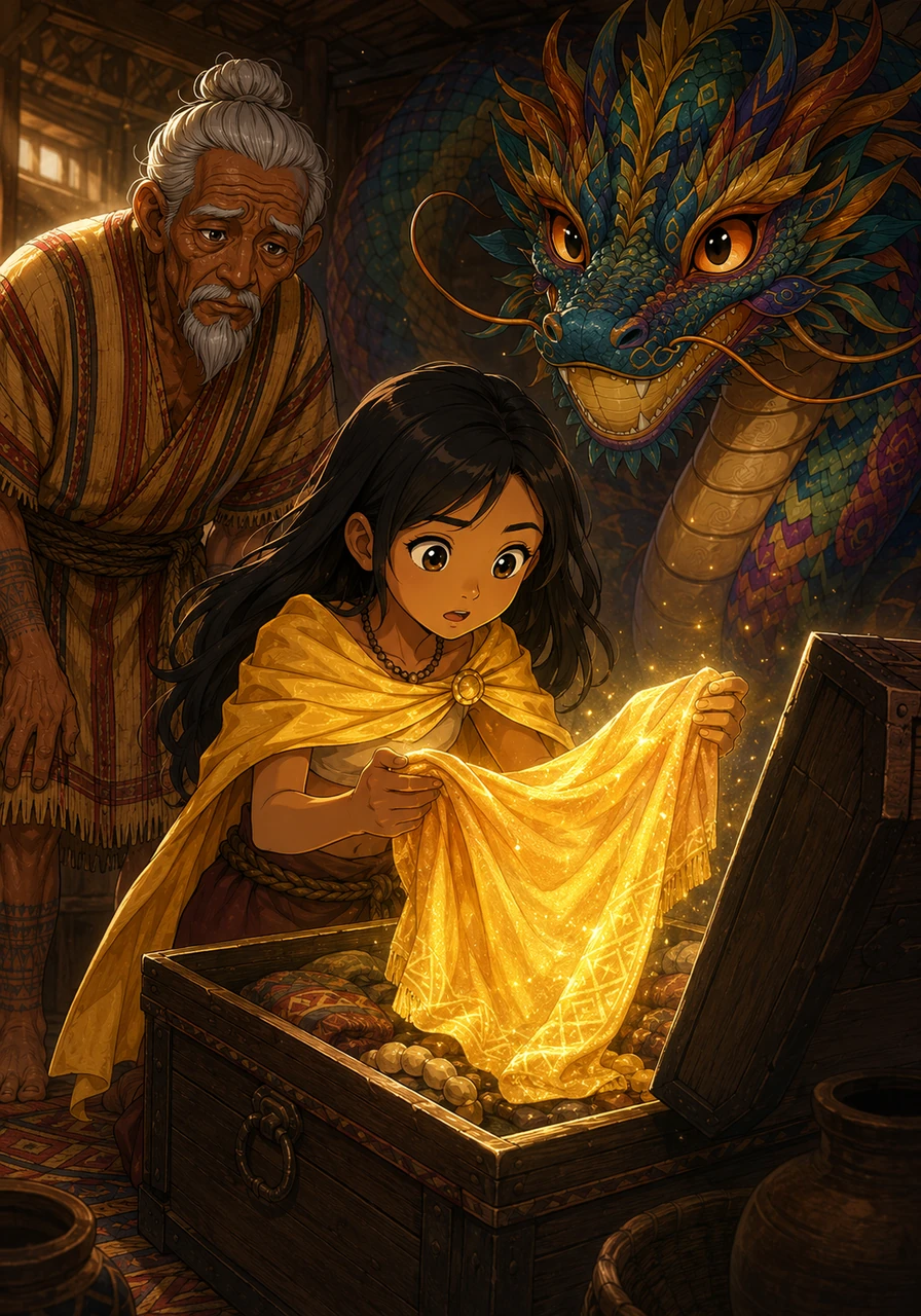 While searching through her grandmother’s old wooden chest, Tala discovered a shimmering piece of golden cloth that pulsed with a faint, warm heartbeat. It was a remnant of the Great Weave, a legendary fabric said to hold the essence of the very first light created by the gods.