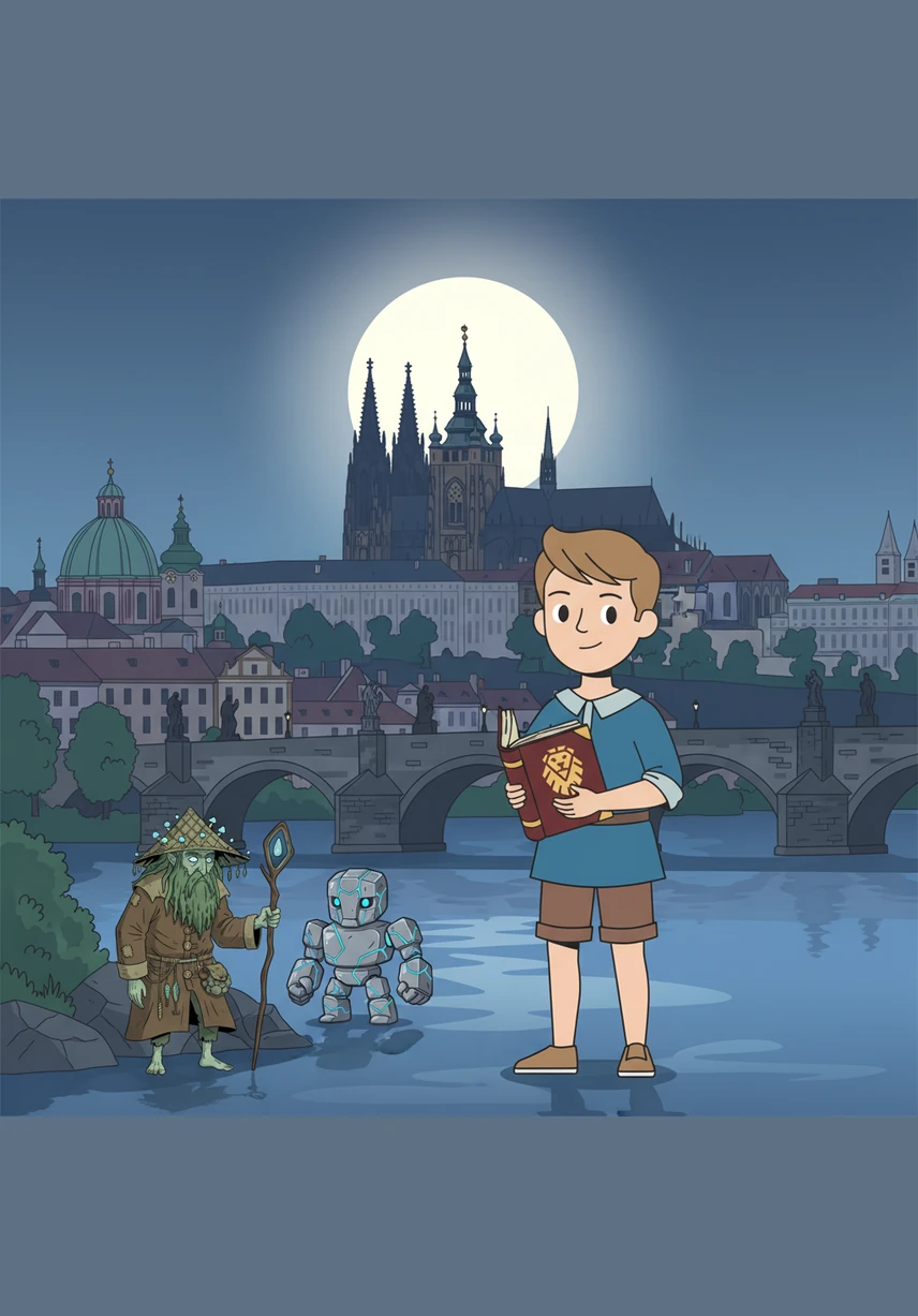 Když měsíc vyjde vysoko nad věže katedrály svatého Víta, Jakub ví, že je čas vrátit se domů. Kniha se v jeho rukách pomalu zavírá, ale on už navždy ví, že jeho rodný jazyk a město skrývají ta nejkrásnější kouzla na světě.