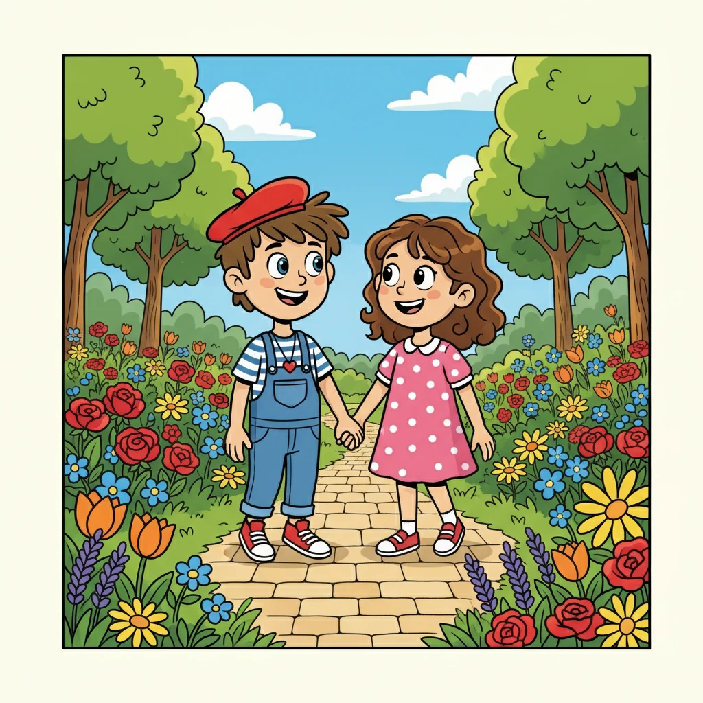 Blessing et Manu, main dans la main, se promènent dans un parc fleuri. Leur amour est visible, pur et sincère. Les couleurs vives des fleurs symbolisent la beauté de leur relation, un tableau parfait de bonheur. Les regards échangés trahissent une tendresse infinie.