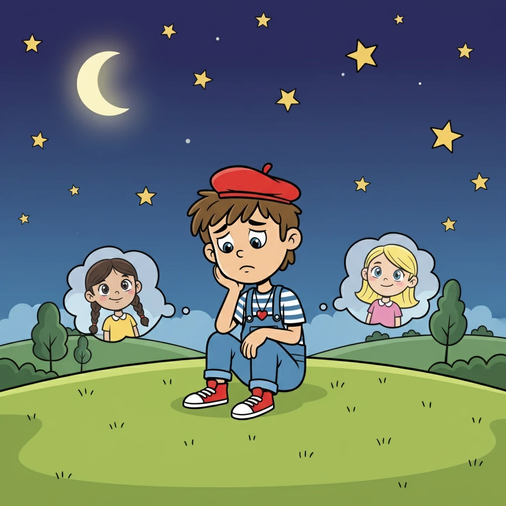 Manu, déchiré, réfléchit à ses choix, assis seul sous un ciel étoilé. Il pense à Blessing, à Aimée, et à l'impact de ses décisions. La complexité de ses sentiments le submerge. Une nuit de réflexion intense.