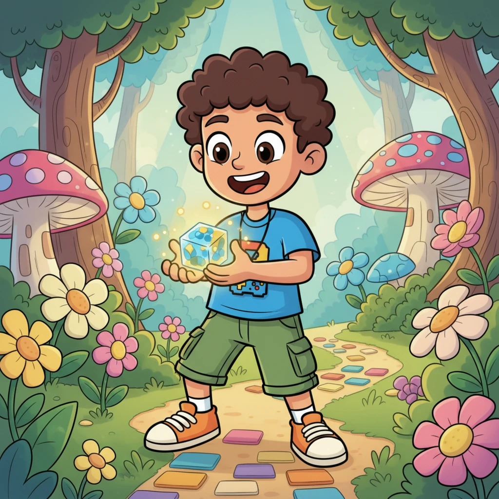 Un día, Leo encontró un bloque especial, pequeño y brillante, que parecía vibrar con energía. Era el primer ladrillo de su gran aventura. Lo sostuvo con cuidado, sintiendo una chispa de inspiración en sus manos.