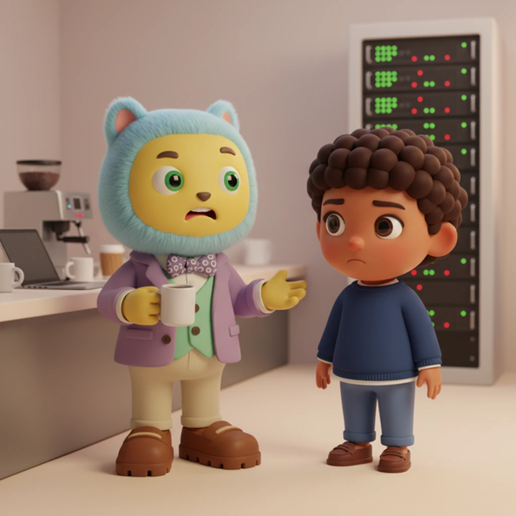 During a brief coffee break, Keith muttered to a colleague about Haley's team hogging the server bandwidth, making his critical data processing excruciatingly slow. His posture was rigid, his expression tight with annoyance.