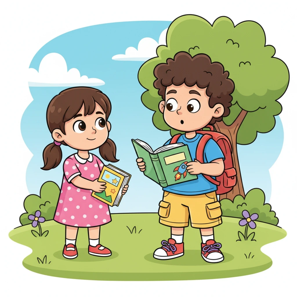 Later, his younger sister, Sara, a bright-eyed girl with pigtails, approaches him with a gentle smile. She holds out a colorful picture book, her small hand reaching out in a gesture of comfort and encouragement. Sabir looks up, surprised.
