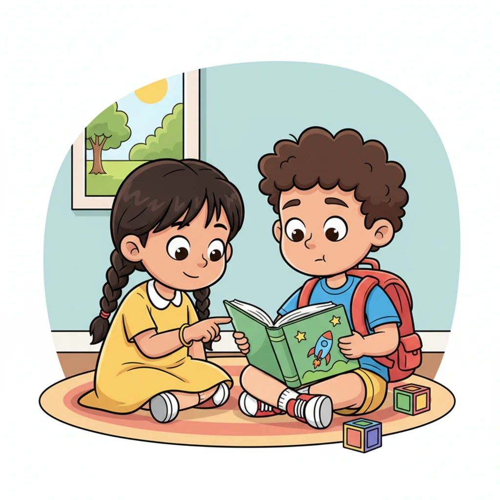 Sara patiently sits beside Sabir, pointing to each word with her tiny finger, demonstrating how to read aloud with expression and understanding. Her simplified explanations make the daunting task seem a little easier, and Sabir listens intently.