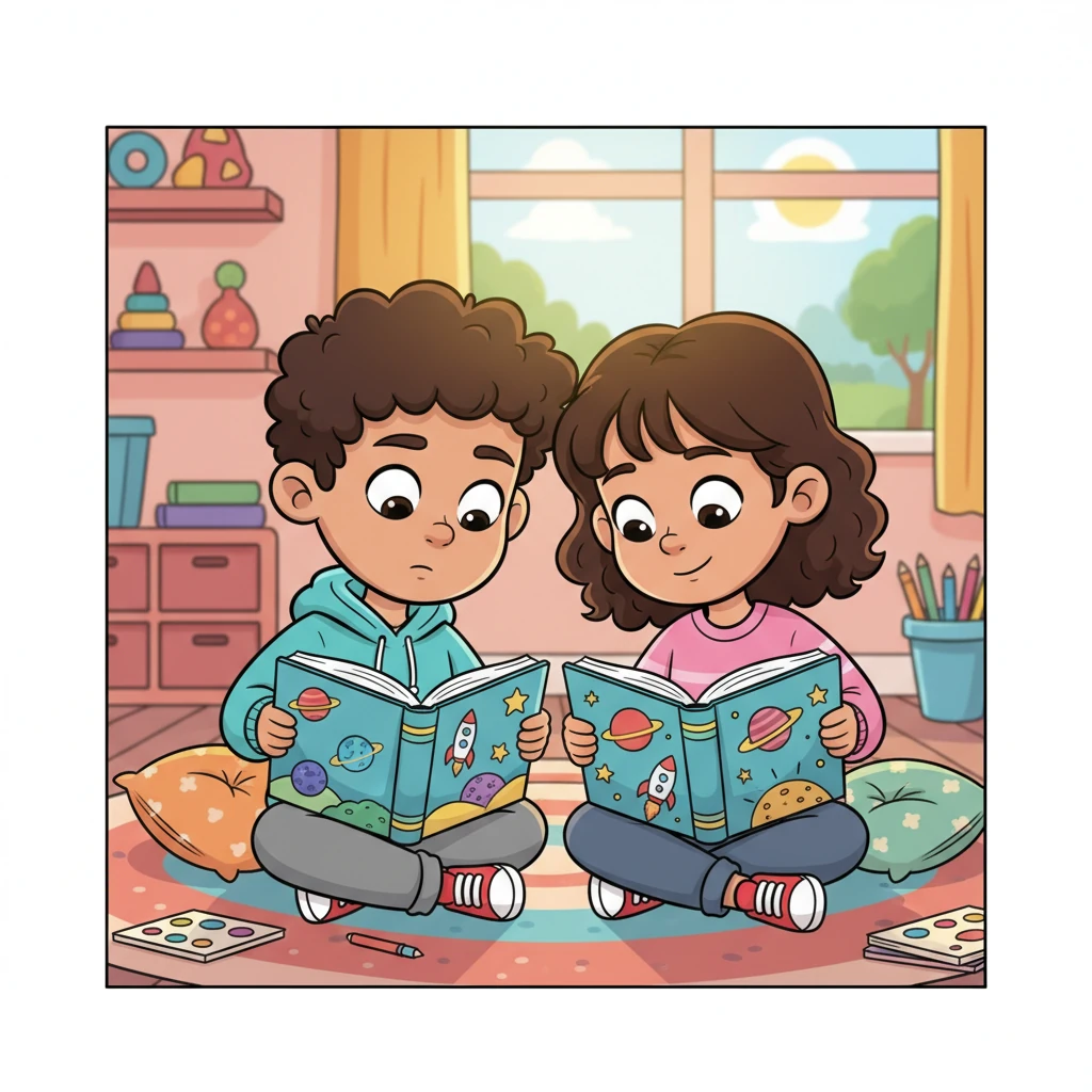 Every day, the two siblings sit together, practicing their reading. Sabir's initial reluctance slowly fades as he follows Sara's guidance, their heads close together over open books, surrounded by a warm glow of determination.