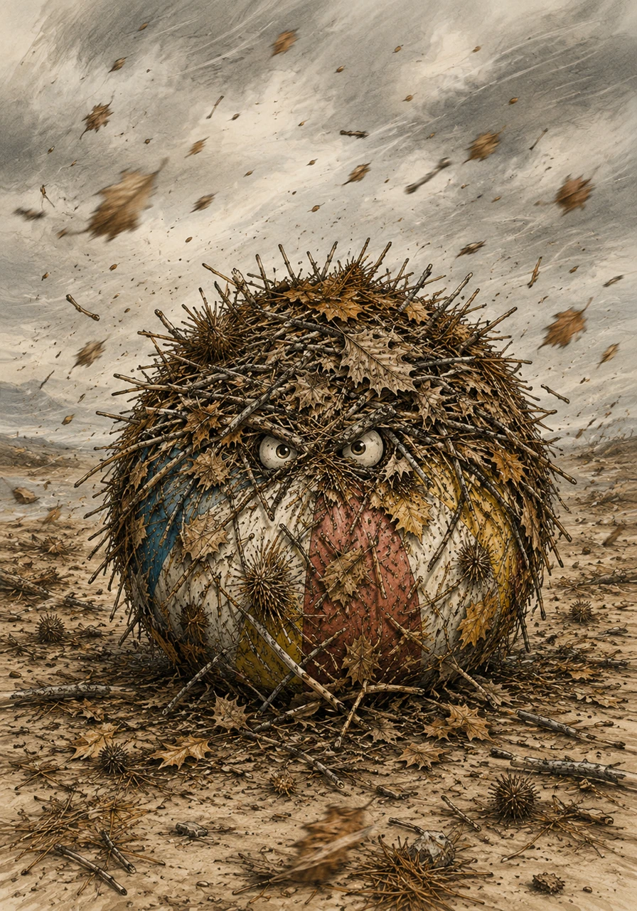On a very windy Tuesday afternoon, Riccio, a sticky rubber beach ball, finds himself in absolute despair. Every time he tries to roll or bounce, his sticky surface collects sharp pine needles, dry leaves, and twigs until he looks like an angry, painful hedgehog.