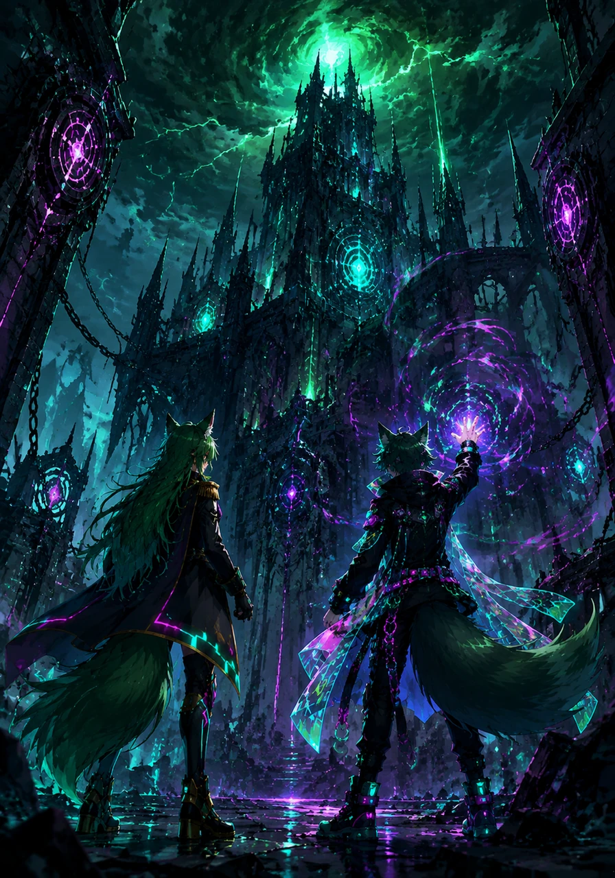 They finally arrive at the decaying fortress, a jagged spire of stone where James channels his chaotic magic into the atmosphere. The very air feels heavy with despair, and Raven can see ornate charms on the walls pulsing with the dark energy of their childhood nightmares. The fortress seems to breathe with a malevolent life of its own, welcoming her to the final confrontation.