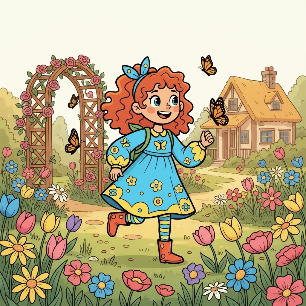 Luna, com seus cabelos castanhos soltos e olhos brilhantes, corria alegremente pelo jardim da vovó. As flores coloridas balançavam suavemente com a brisa, e Luna observava fascinada as borboletas bailando no ar. Ela amava as borboletas mais do que tudo.