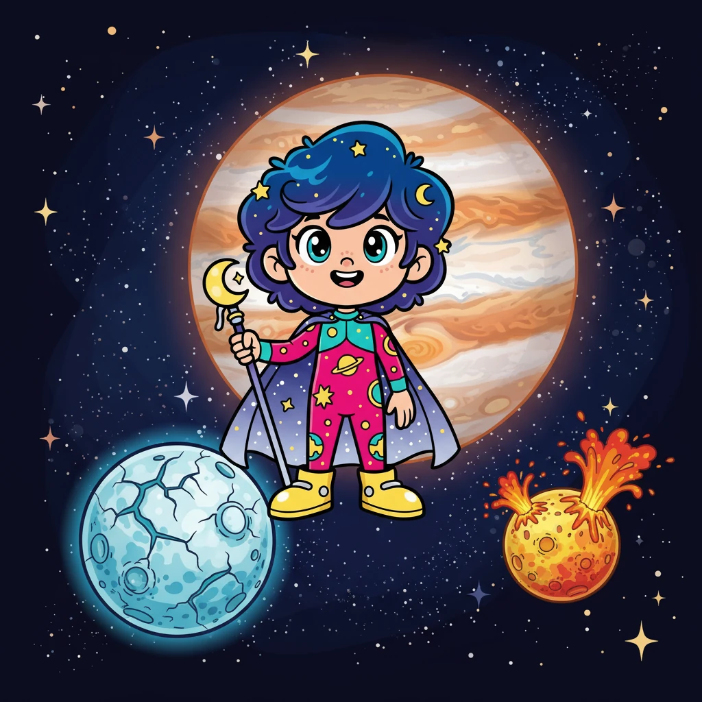 Op haar reis, reis Luna deur die sonnestelsel, en besoek verskillende mane. Sy sien die ysige oppervlak van Europa, 'n maan van Jupiter, en die vulkaniese aktiwiteit op Io, ook 'n maan van Jupiter. Elke maan het 'n unieke geheim.