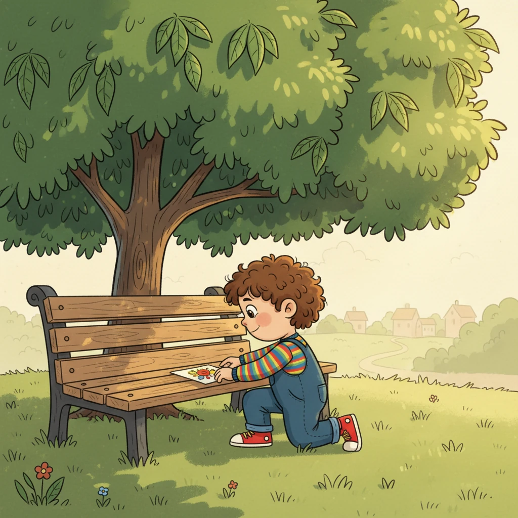 In a peaceful little village, where the mornings smelled of fresh rain, an old wooden bench stood under a tall mango tree. It was the first bench in the park, built by kind Grandpa Arun, who wished it to give rest to anyone who needed it.