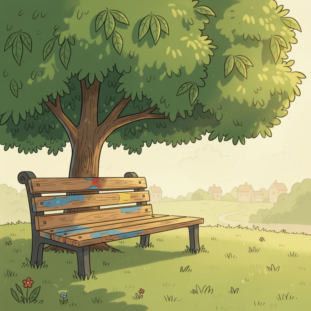 As seasons turned into years, Bennie, the little bench, began to show its age. Its once bright paint chipped like tiny forgotten smiles, and the smooth wood faded, bearing the marks of countless sunny days and gentle rains.