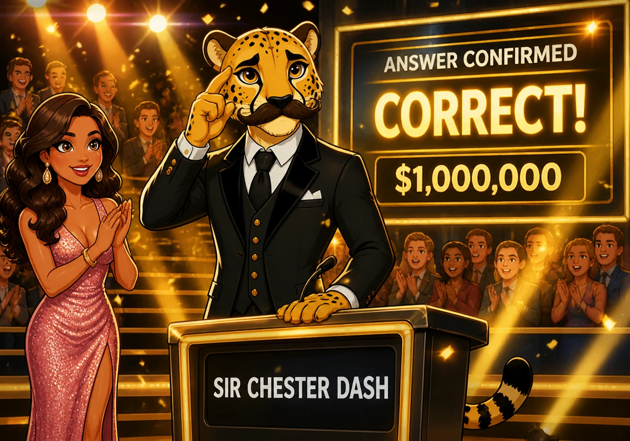 With a sudden burst of confidence, Sir Chester delivers his answer in a smooth, baritone growl. The studio lights flash gold as the computer confirms