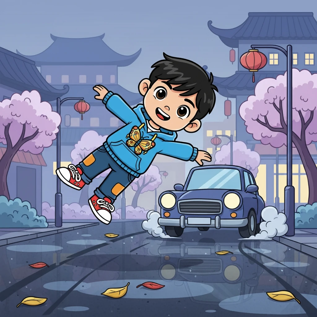 隨著一聲刺耳的剎車聲，櫻子輕輕地飛了起來，像一隻夜晚的蝴蝶，緩緩地飄落在濕冷的街面。雖然是春天，卻讓人感到深秋般的寒冷。