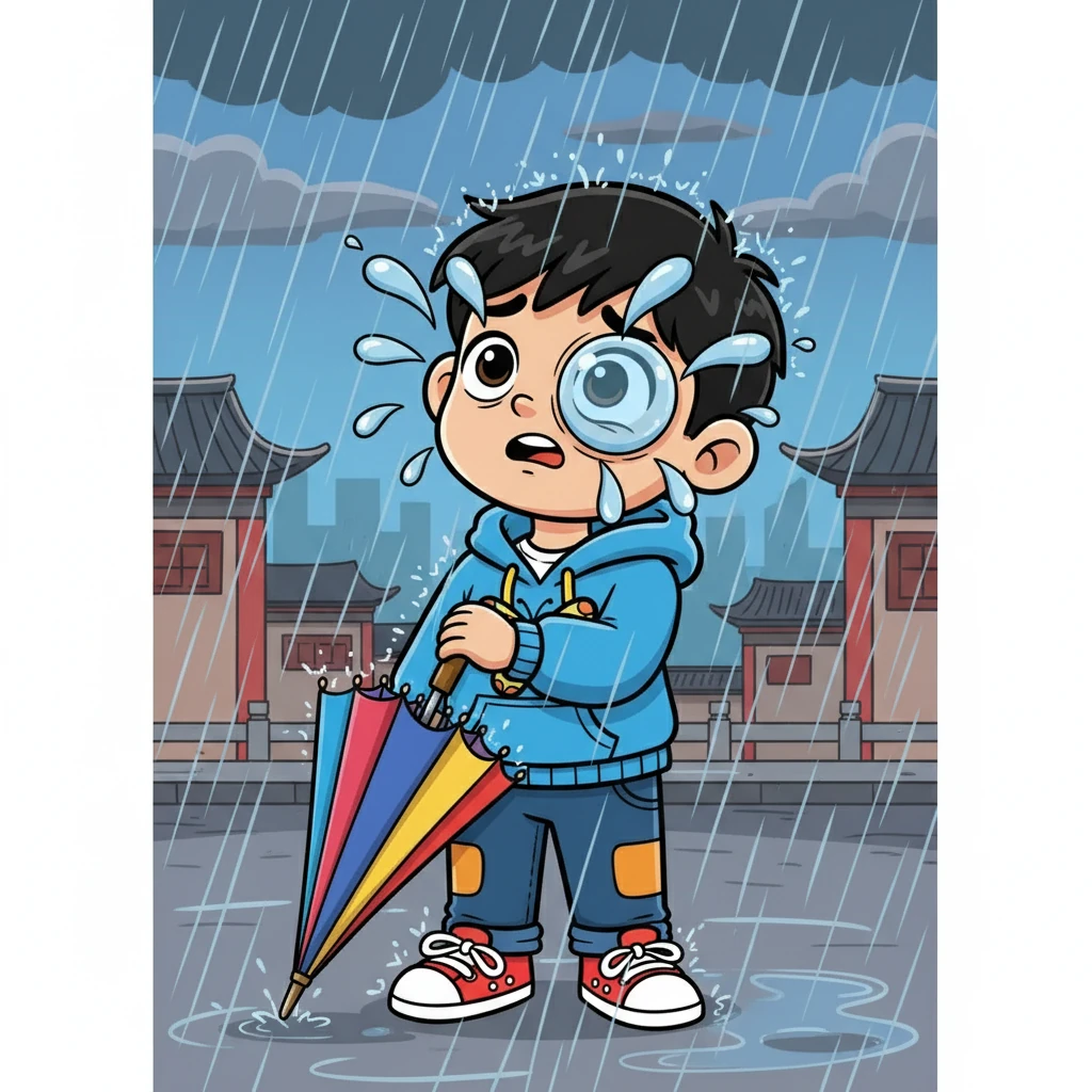 更大的雨點落在志明的眼睛上，濺到他的生命裡。他茫然地看著，為什麼呢？只帶一把雨傘？