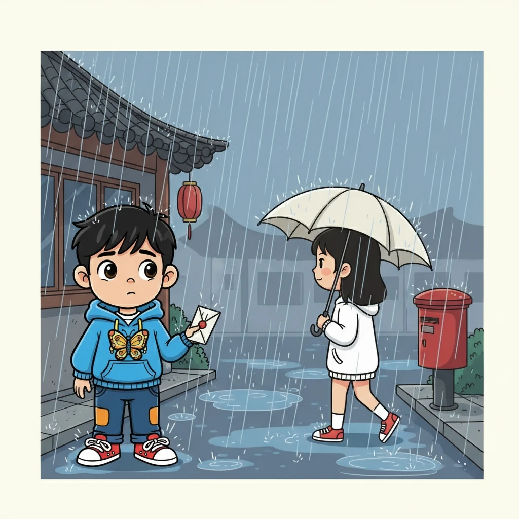 志明彷彿又看到櫻子穿著白色的風衣，撐著傘，靜靜地過了馬路。她是要幫他寄信的。那封信，寫給在南部的母親，而這場雨，是他們一生中最大的一場雨。