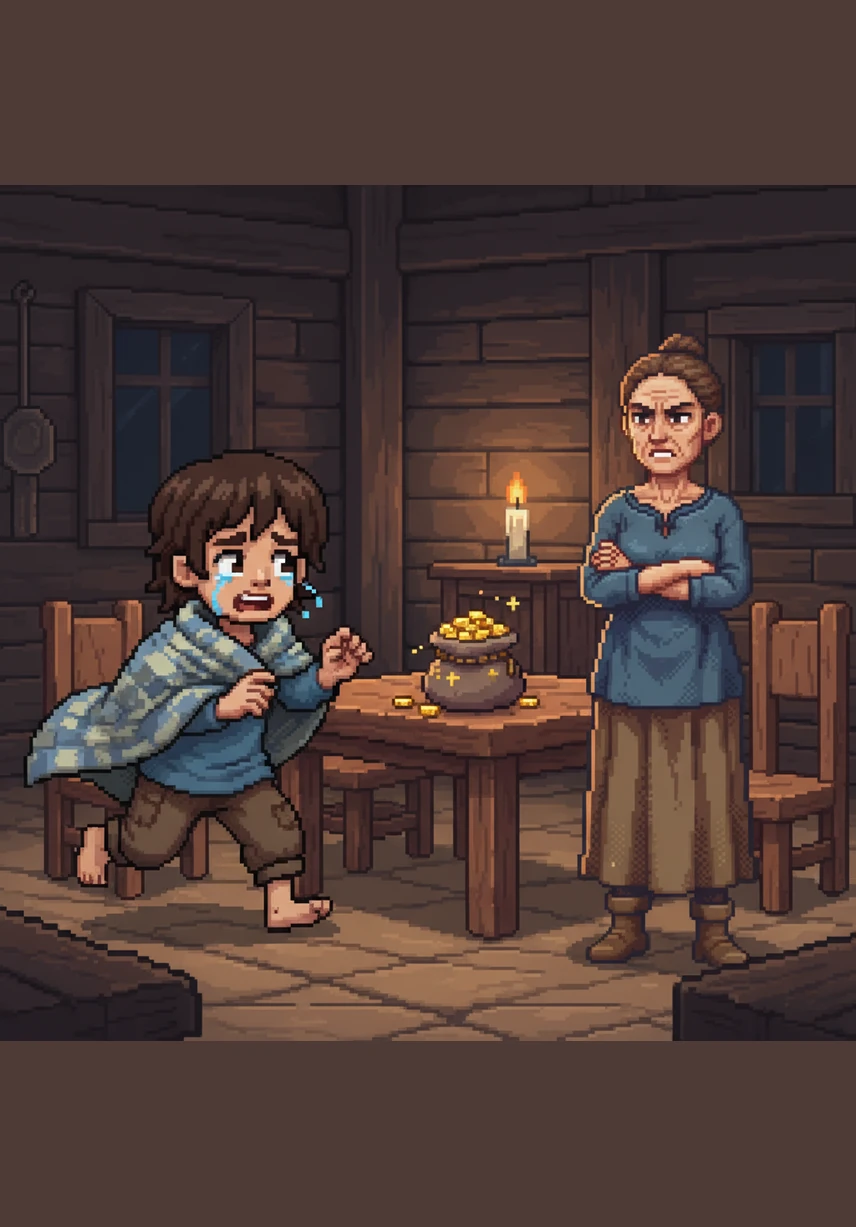 Tanggang rushes to his mother, pleading with her to move to higher ground before the great wave arrives. At first she hesitates, but the urgency in his eyes finally breaks through her stern exterior.