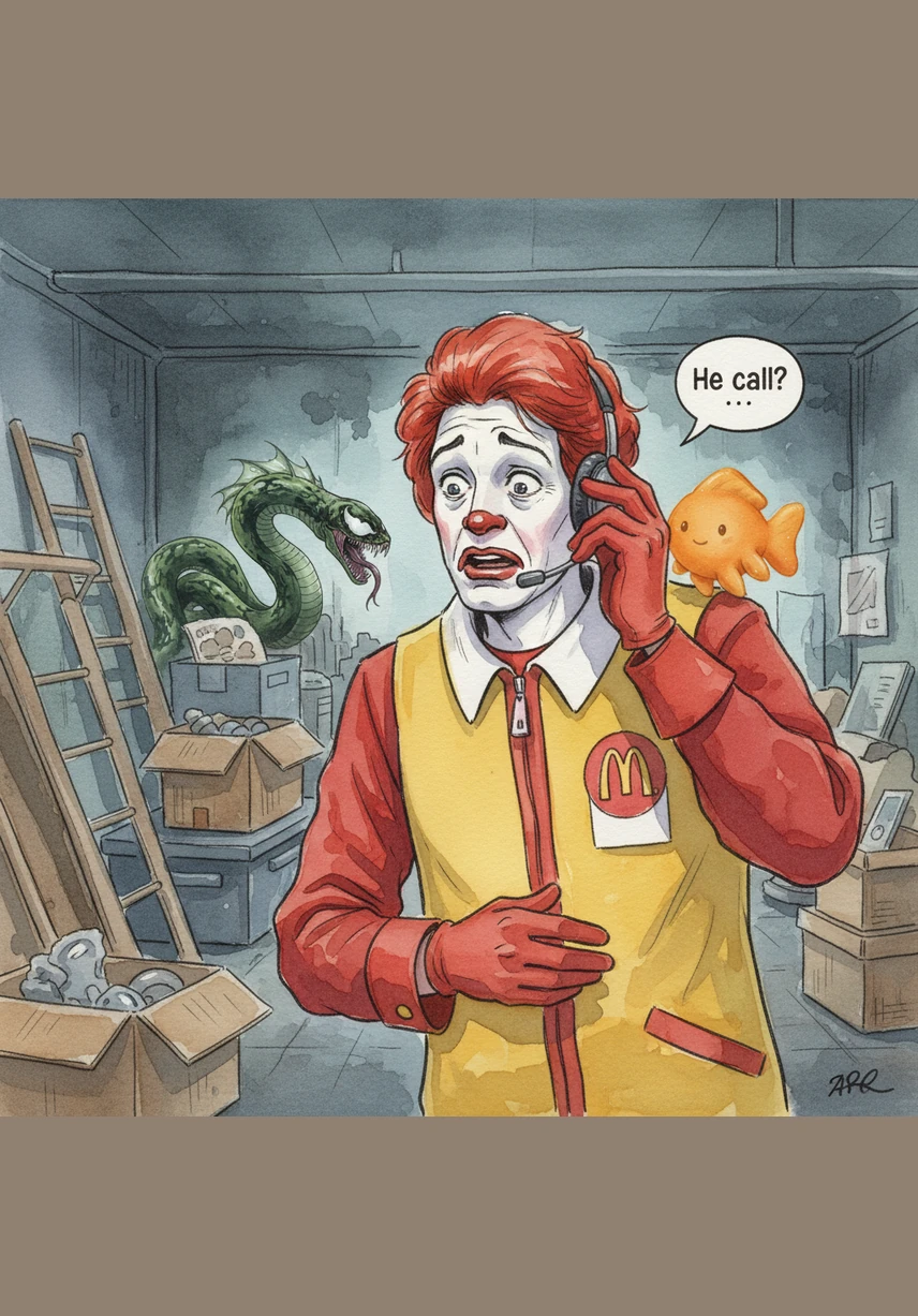 Ronald feels a little rattled by the talking snack, but he holds the headset tight. He looks around the room, worried that the Goldfish might call for help.